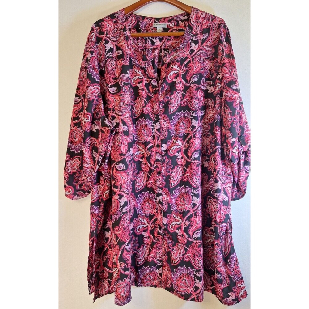 CATHERINE'S Button Up Tunic Shirt Women's Plus Sz 4x Floral Peasant Casual Boho